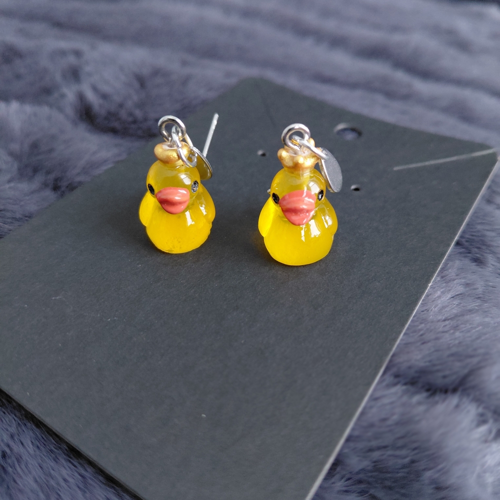Resin Yellow Duck Witha Crown Earrings